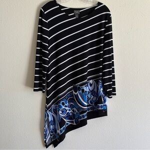 EUC Travelers by Chico's Women's  Black and White Striped Top Size Chico 2